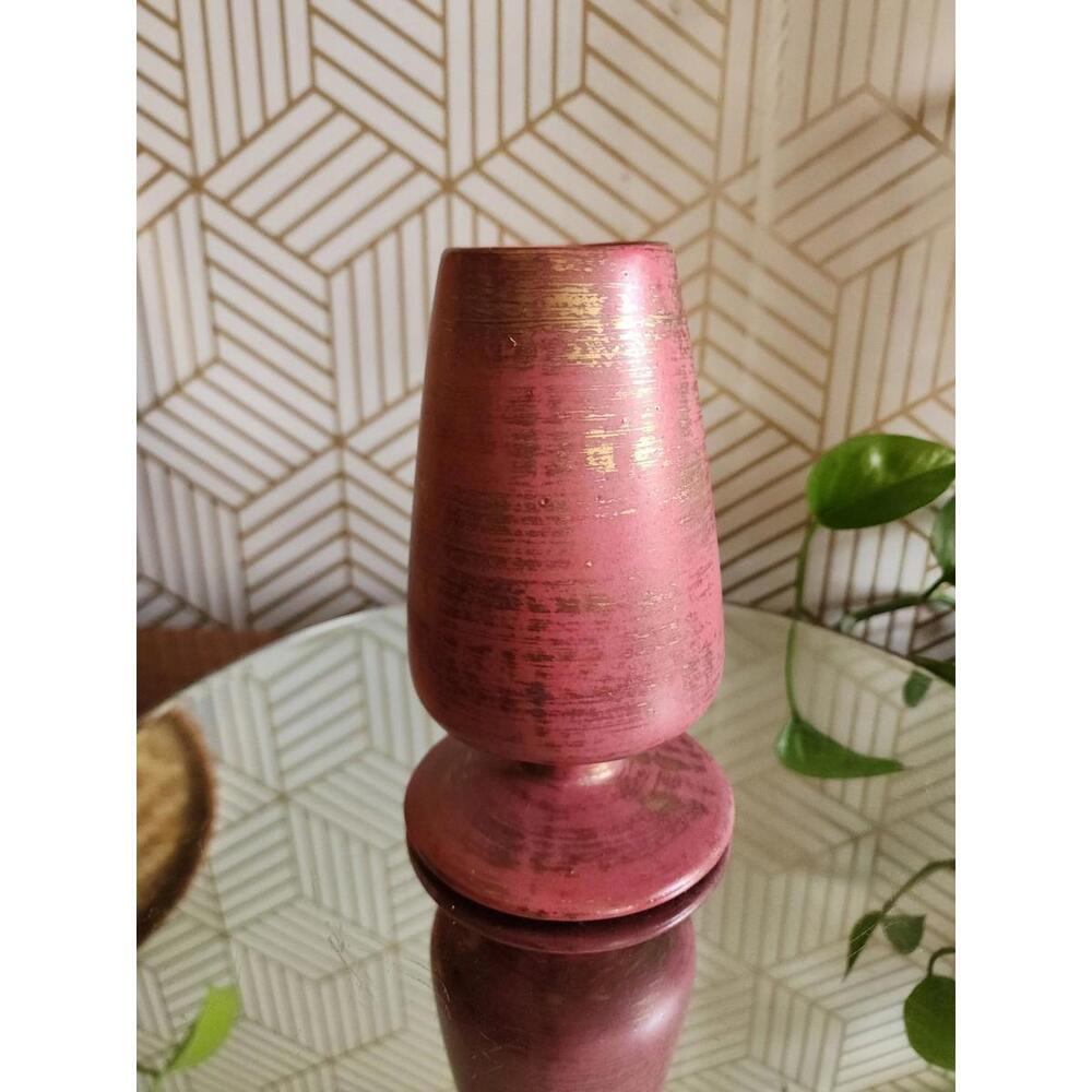 Vintage Midcentury Atomic Pink & Gold California Pottery Pedestal Vase #584 1961